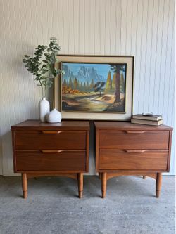 Beautifully Refinished Mid Century Modern Walnut Nightstands
