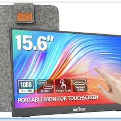 InnoView 15.6" Portable Monitor 60Hz Touchscreen 1080P 10-Point Touch Screen Monitor Portable with Protective Sleeve Built-in Stand, 1200:1 HDMI USB C