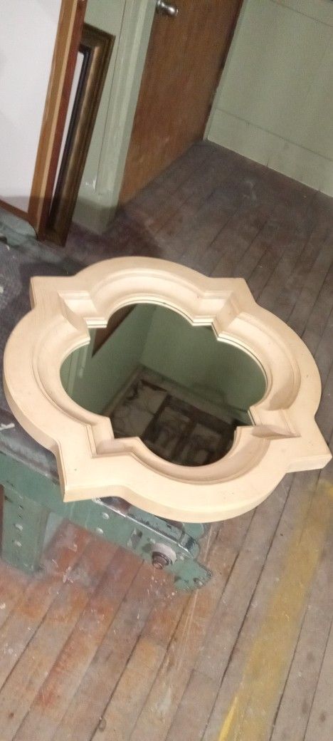 Vintage Hallway Wall Hanging Rare Odd Shaped Art Deco Wooden Framed Mirror