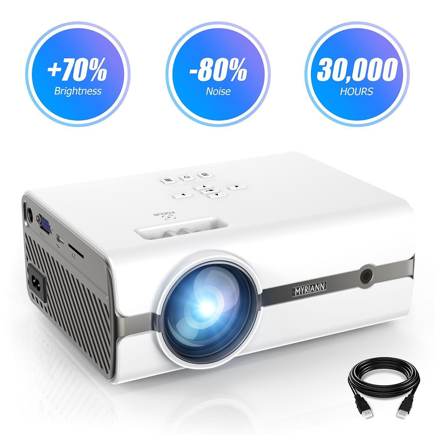 Projector, Myriann Portable Mini Multimedia Home Video LCD Projector Support 1080P for Home Theatre Support HD 1080P HDMI VGA AV USB Laptop iPhone/iP