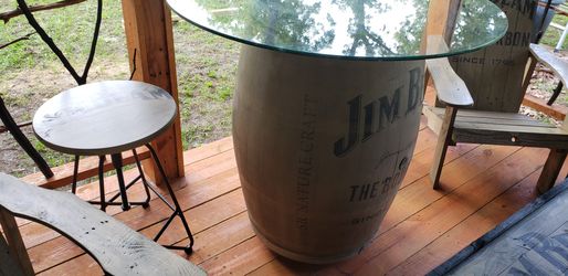 Jim beam whiskey barrel glass top table