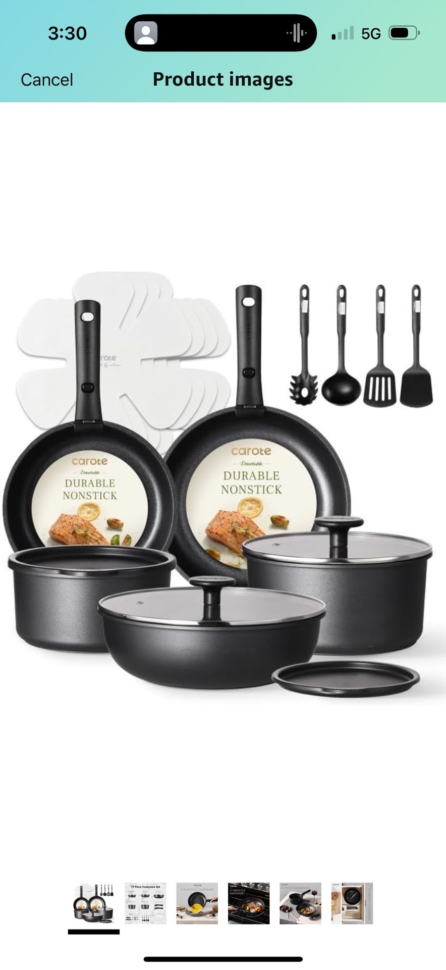 CAROTE 19Pcs Pots and Pans Set Non Stick, Cookware Set Detachable Handle, Nonstick Induction Kitchen