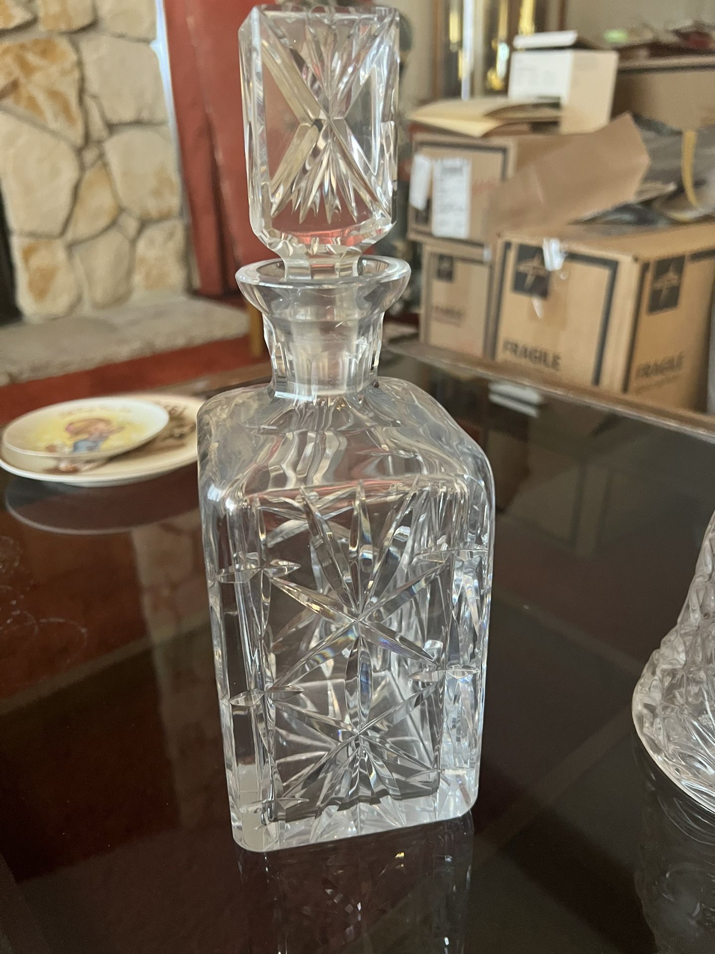 Cut Crystal Decanter Pinwheel Star New No Chips