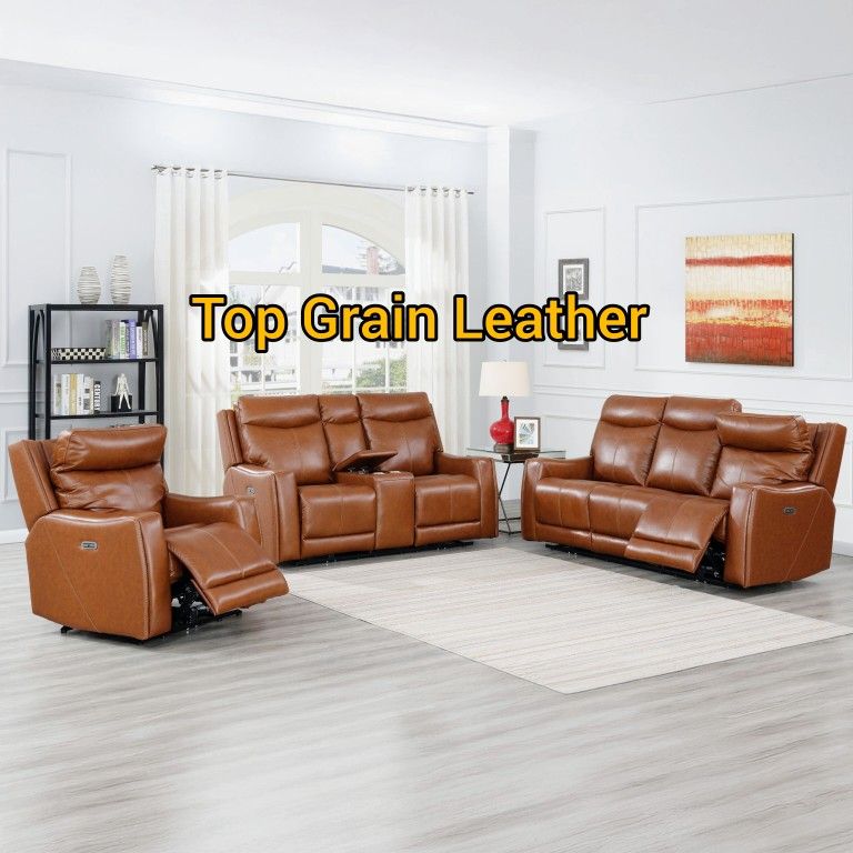Top Grain Leather Power Reclining Sectional Couch Sofa...