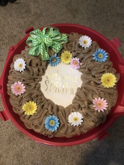 Welcome Spring 24” Burlap Wreath