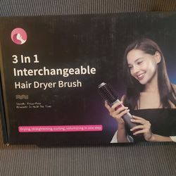 3 In 1 Interchangeable Hair Dryer Brush, Is a Blower Drying ,straightening and curling  Volumizing In One Step 