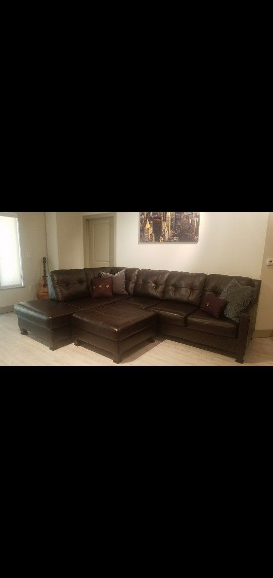 Queen All Italian Leather Sofa Sleeper W/ Ottoman