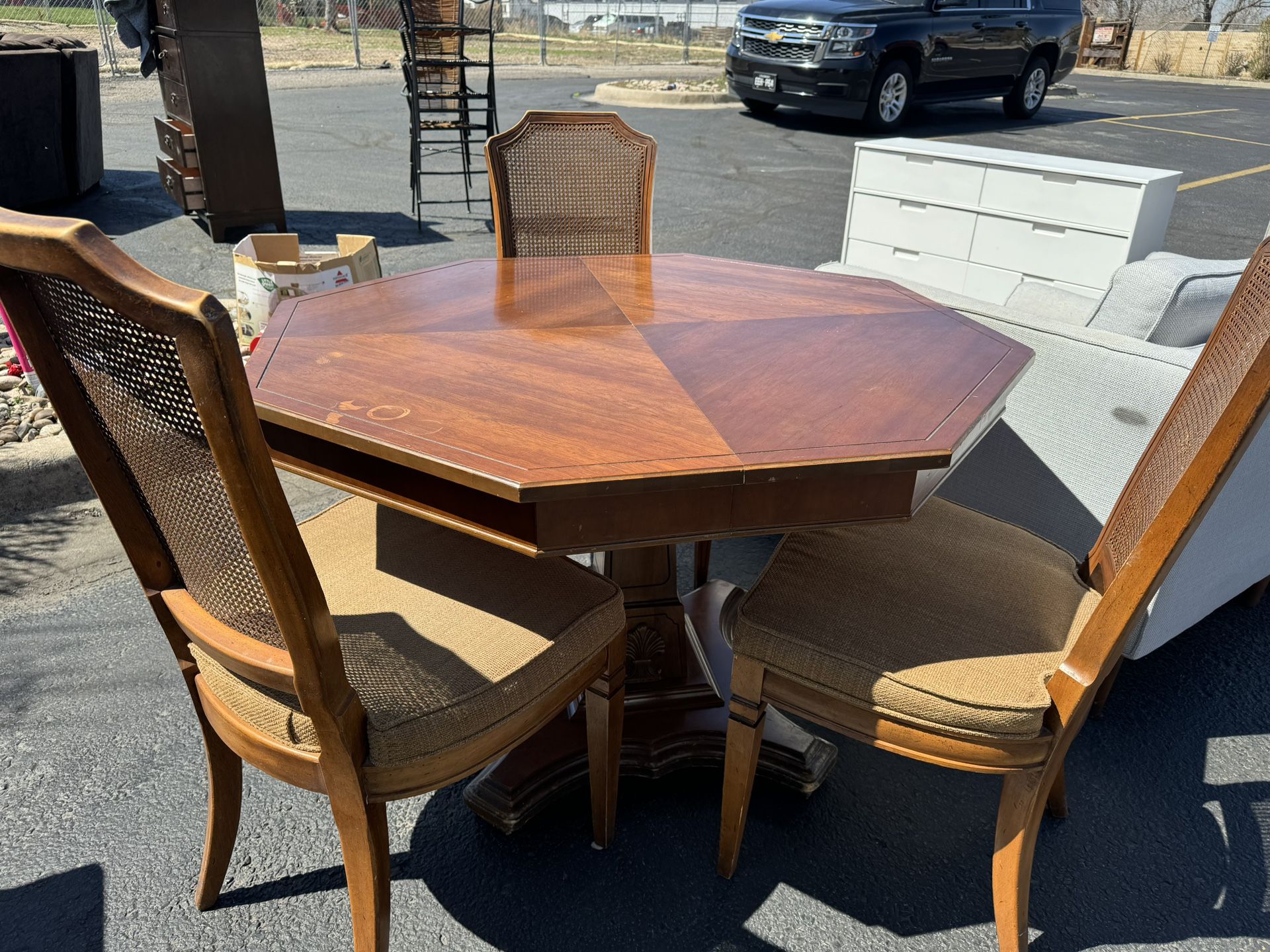 Antique Dinner Table With Three Chairs