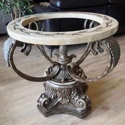BASE ONLY!!  Rooms To Go Rare Traditional Round Marble / Iron base for Dining Table 4 seats  The glass is missing.
