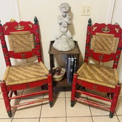 Beautiful Antique Hand Painted Folk Art pair of Mexican Chairs