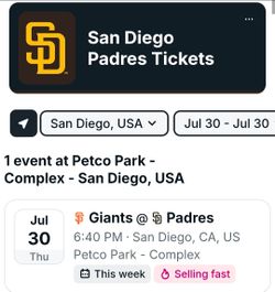 SD Padres vs SF Giants 7/30 Thur