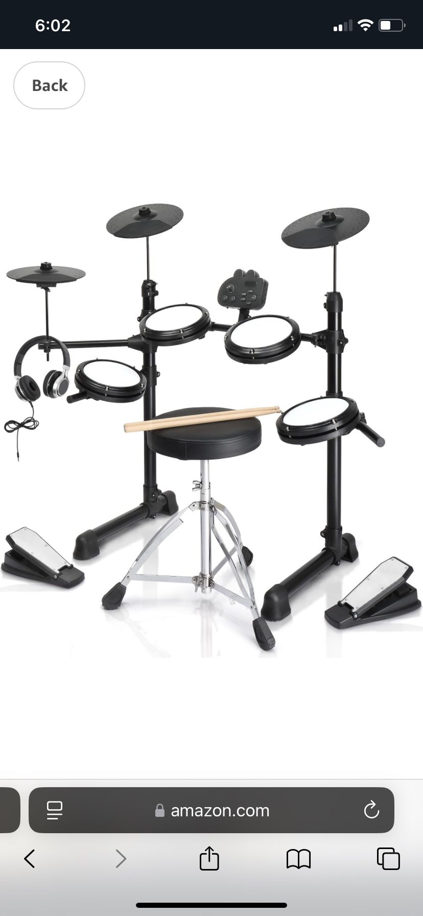 Ktaxon Electric Drum Set, Electronic Drum Set with Mesh Drum, Cymbals, Adjustable Throne, Headphones, Sticks, Pedals and Velcros, Electric Drums with