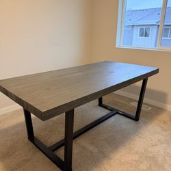 Trent Home 72" Rustic Solid Pine Wood Dining Table, Distressed Grey Finish, Farmhouse Industrial Style (6ft x 3ft)