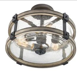 Kichler Barrington 14.75-in Anvil Iron and Driftwood Indoor 3 -Light Semi-flush Mount Light with Seeded Glass