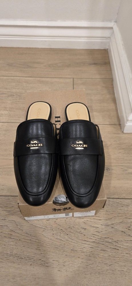 Brand New Coach Black Samie Leather Slide on Mule Shoes Size 7