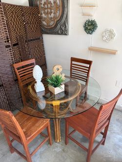 Round Glass Top Dining Table with 4 Chairs
