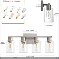 4 Light Bathroom Vanity Light Brushed Nickel Vanity Lights for Bathroom Modern 4-Lights Wall Sconce with Clear Glass Shade for Bedroom Living Room