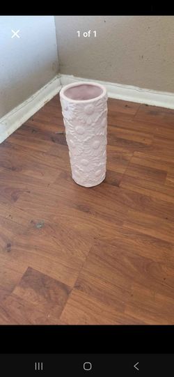 Pink Ceramic Cylinder Vase with Floral Relief