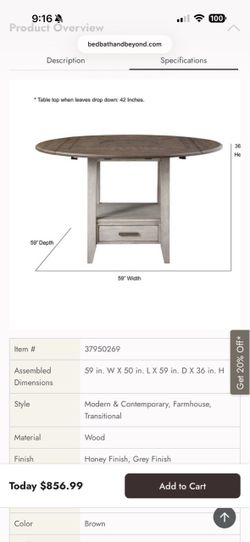 Steve Silver Abacus Round Drop Leaf Storage Table