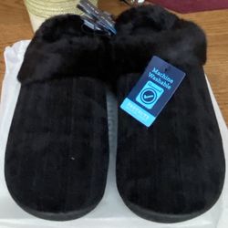 ISOTONER VELOUR SLIPPERS W/ FAUX FUR SZ 9.5-10 NEW