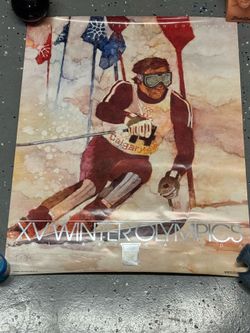 Calgary 1988 XV Winter Olympics Official Poster Skier Watercolor Art Print