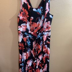 Eva Mendez New York & Company  Black Floral Midi Dress with Coral & Pink Accents