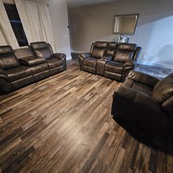 Super Deal 3 Pcs Recliner Set Dark Grey Glidder Reclider Cup Holder Trade $1199