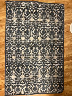 Navy Blue Floral Damask Area Rug