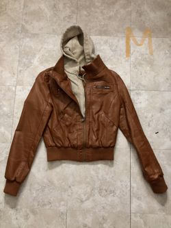 Brown Leather Jacket with Hoodie