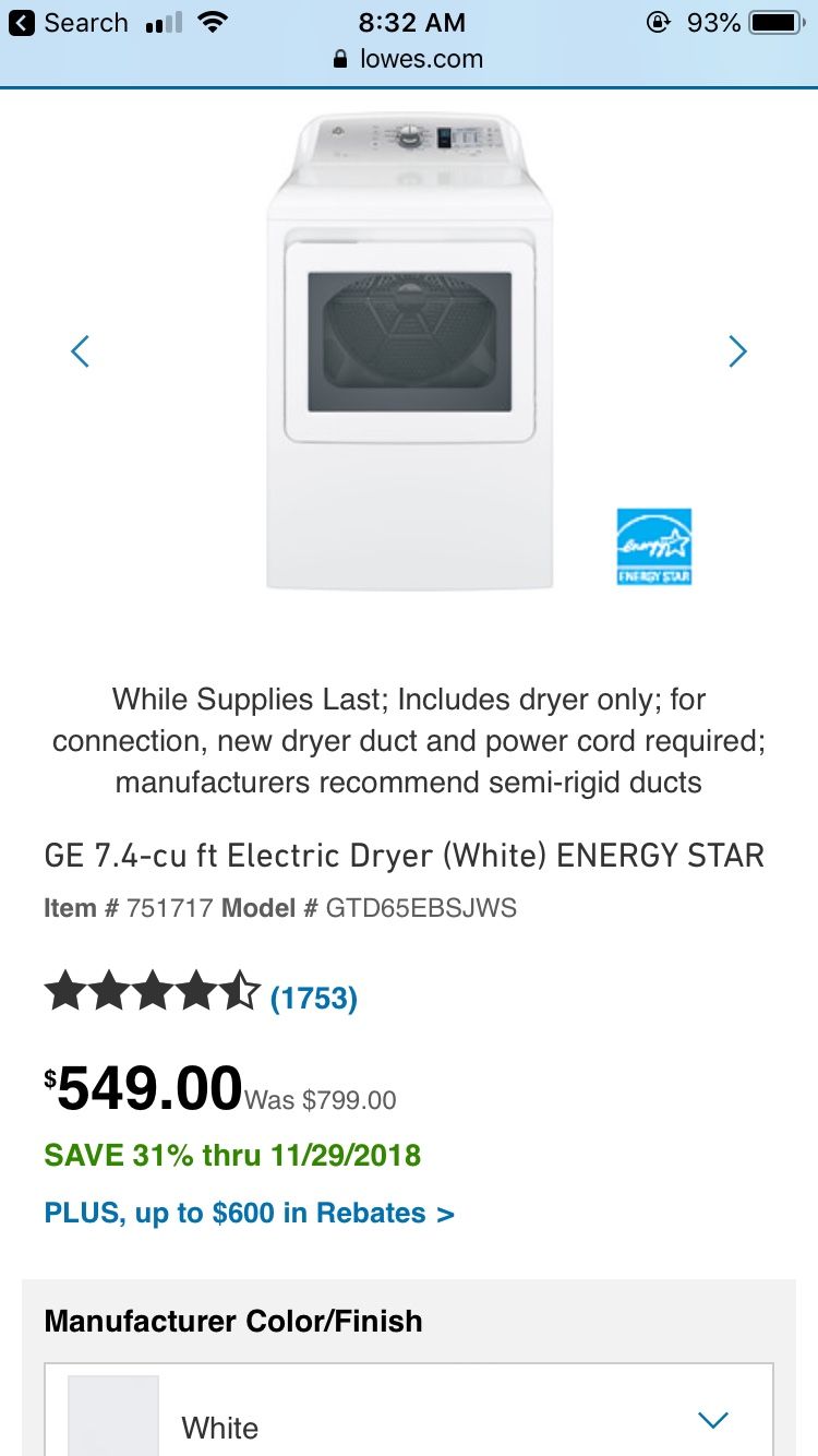 Sellin my dryer I can’t use it cuz the plugs in my house are different have no use for it still in good condition jus a lil dent on the bottom corner