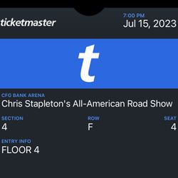 Chris Stapleton 7/15 Concert - 2 Tickets On Section 4