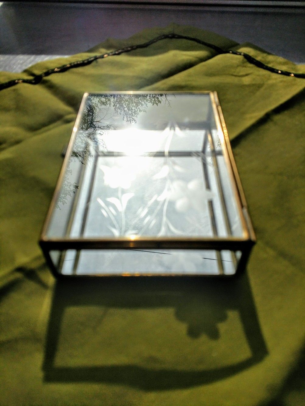 Vintage Etched Glass Trinket Box