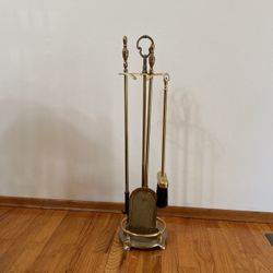 Vintage Brass 3 Piece Plus Stand Fireplace Tools