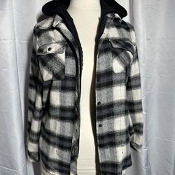 Ci Sono Monochrome Black & White Plaid Hoodie Jacket
