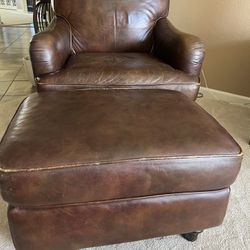 Leather Chair and Ottoman 