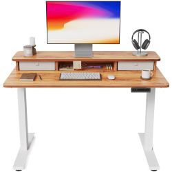 FEZIBO 40x24 Electric Standing Desk with Drawers & Storage Shelf | Height Adjustable Sit-Stand
