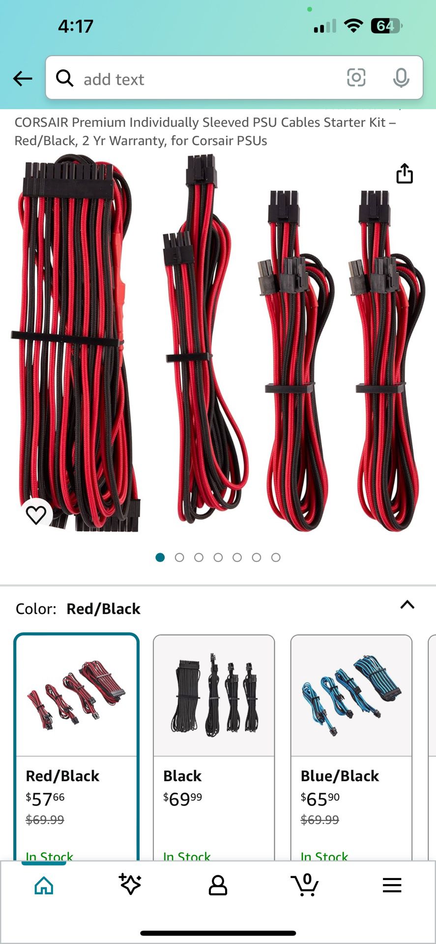 CORSAIR Premium Individually Sleeved PSU Cables Starter Kit – Red/Black