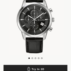 Bulova Men's Chronograph Classic Sutton Black Leather Strap Watch 41mm