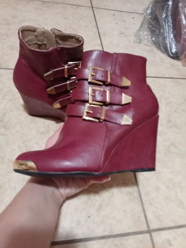 Red Wedge Boots Size 6.5