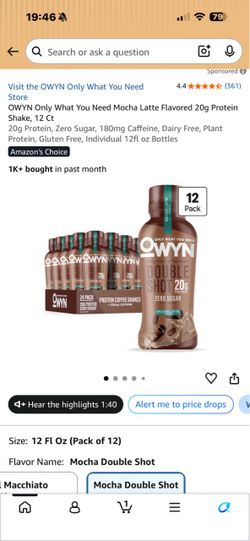 OWYN Double Shot Mocha Latte Protein Shakes 12-Pack