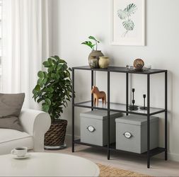 Shelf unit metal wood and glass