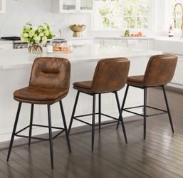 3X Brown 24” faux leather double layer barstools