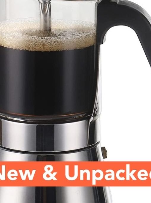 Moka Induction Stovetop Espresso Maker,Crystal Glass-top & Stainless Steel Espresso Moka Pot,Classic Italian coffee maker,240ml(6cup)