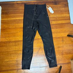 Good American Black High-Rise Faux Leather Leggings