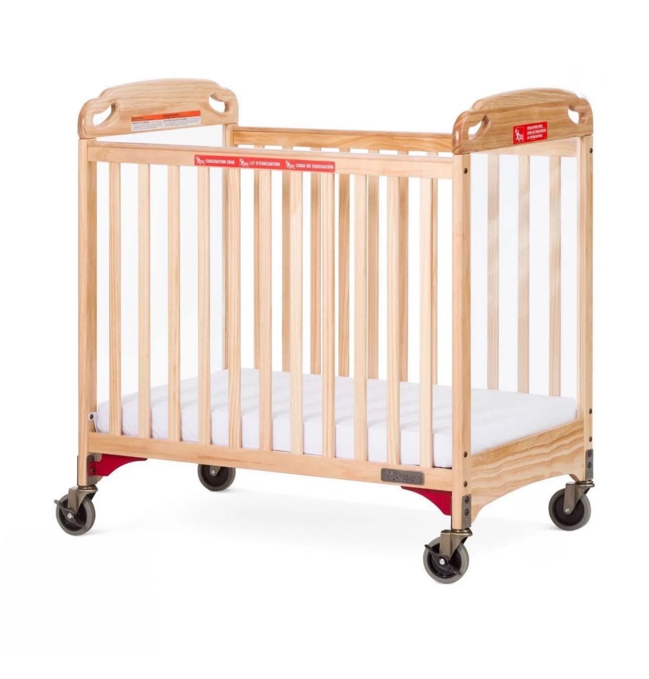 Compact Crib with 3" Mattress, ClearView Panels, 4" Wheels, Natural, New in Box