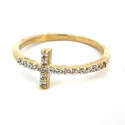 Woman’s Ladies 14k Yellow Gold CZ Cubic Zirconia Cross Ring Size 7 GP3115479