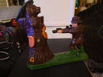 Vintage Teddy Roosevelt and The Bear cast iron toy bank