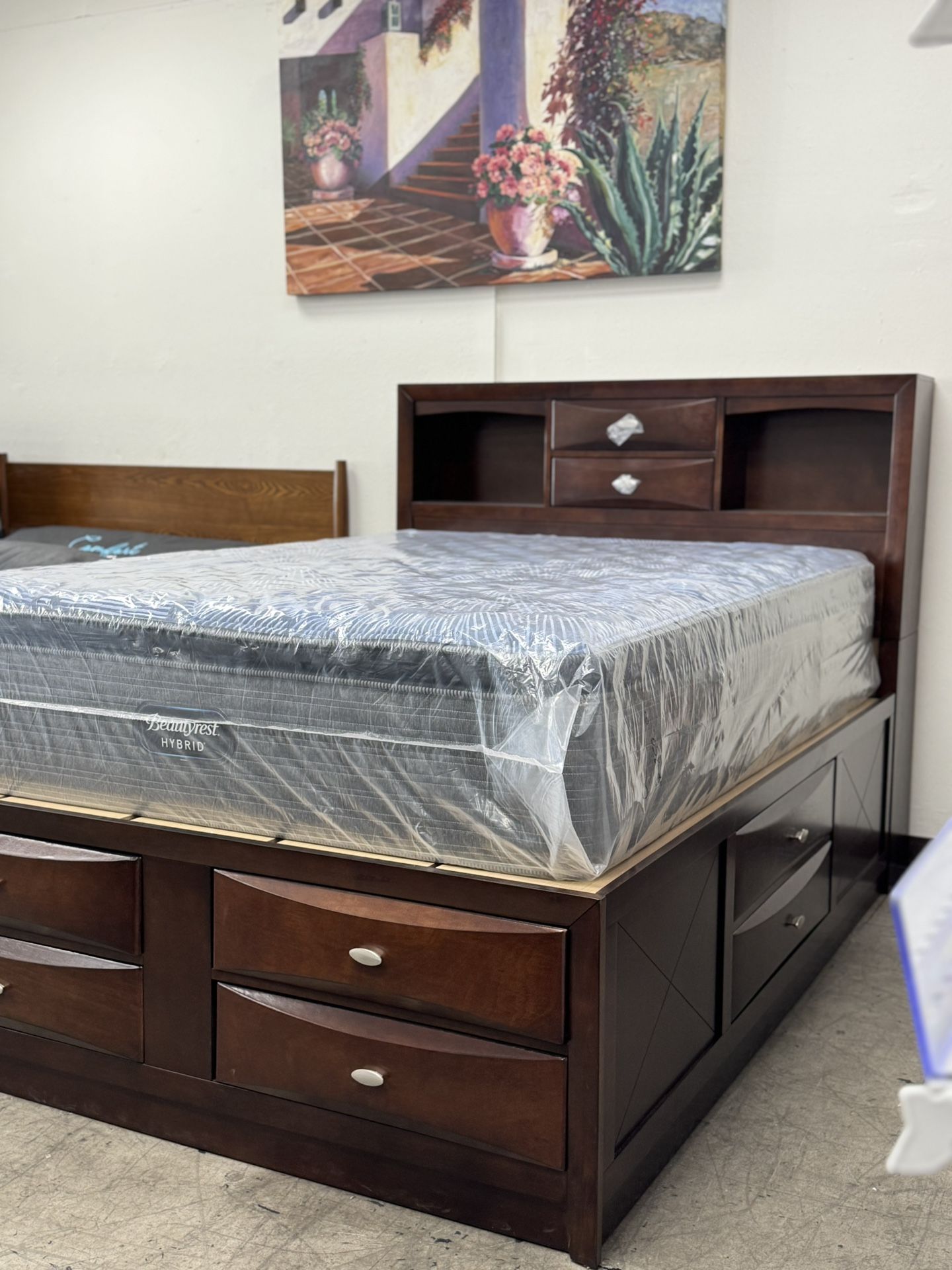 BRAND NEW Queen Wooden Platform Bed with 8 Drawers Storage, Headboard with Built In Shelves, Deep Drawers 