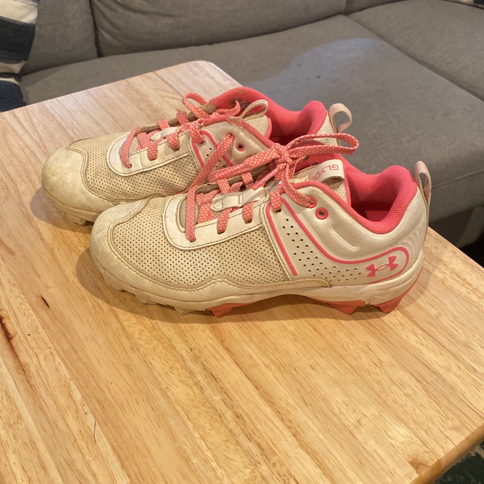 White With Pink Under Armor Cleats