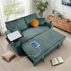 65In Sleeper Sofa Bed, Convertible Pull Out Couch With Small Table| USB Port